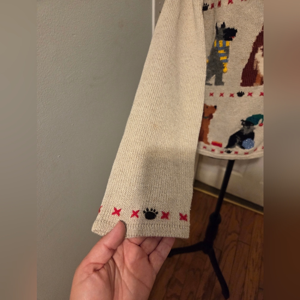 Marisa Christina Cream Cardigan Sweater with Multicolor Dog Motifs - Picture 3 of 8